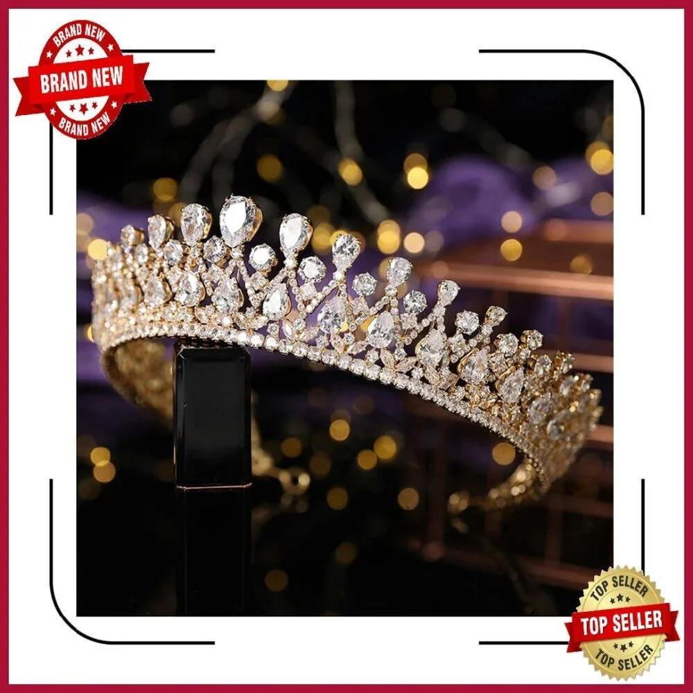 Platinum Plated Cubic Zirconia Tiara Crown for Weddings Proms Pageants